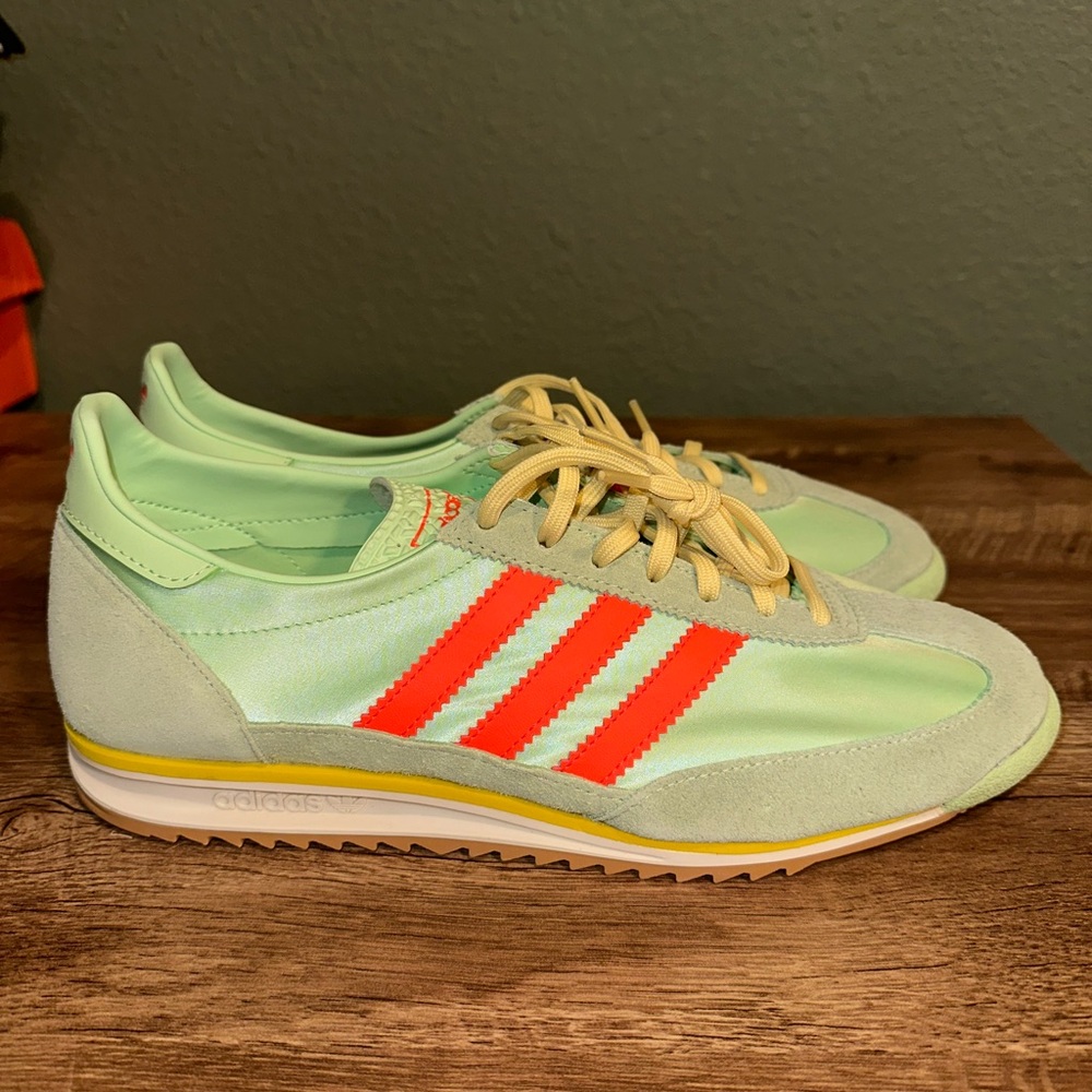 Adidas Light Green and Bright Orange Trainers - Picture 2 of 9